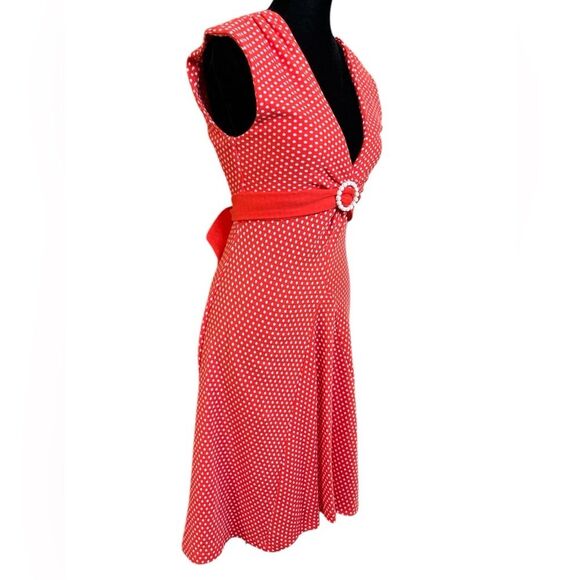 Anthropologie Dress Size 6 Eva Franco Red and White Polka Dot Sleeveless Knit - Picture 2 of 9